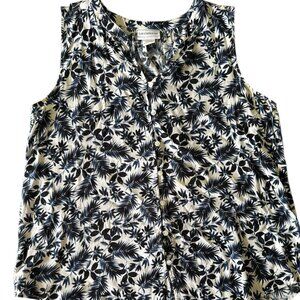 Liz Claiborne Blue Leaf Print Sleeveless Button Front Blouse Size M Rayon Top